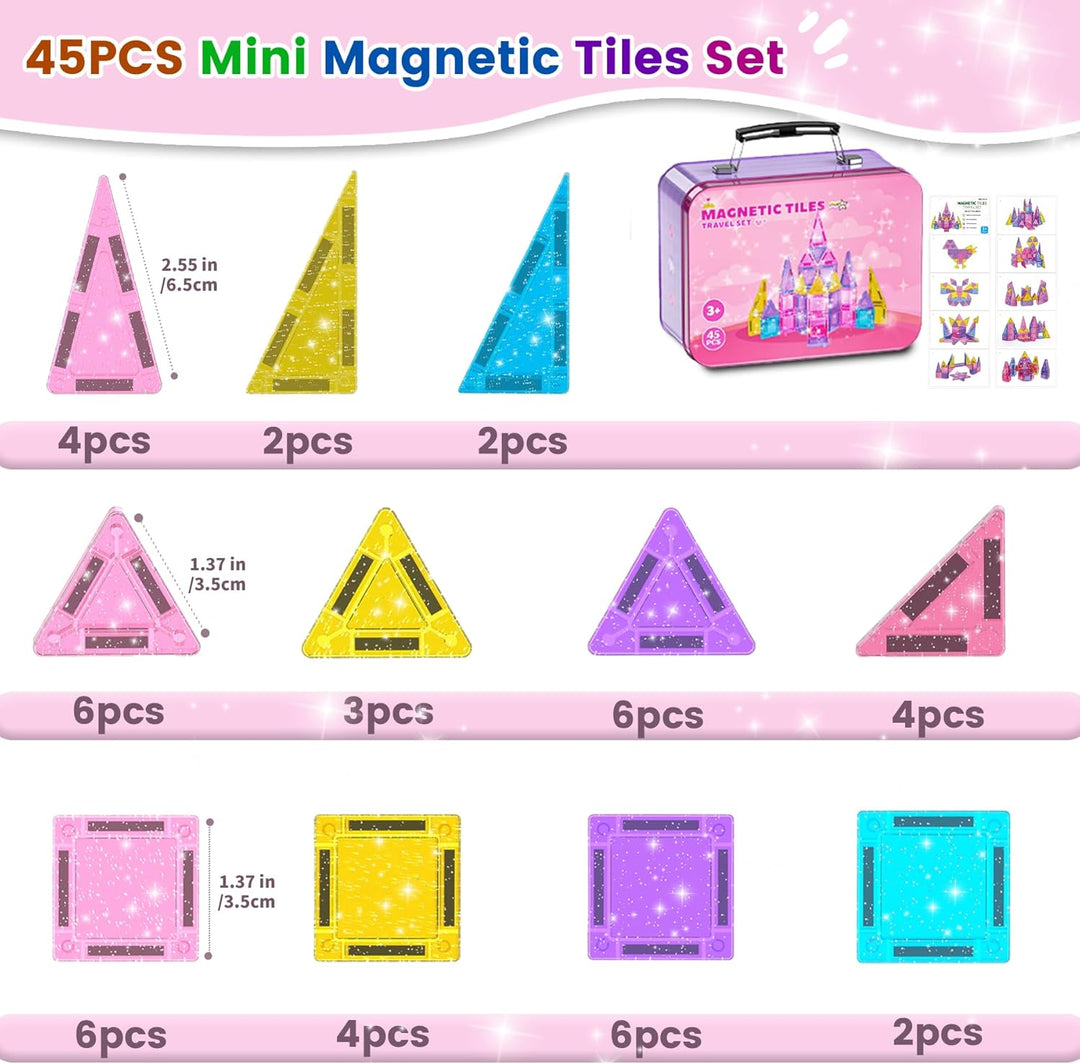 Tooysea Magnetische Bausteine, Tragbare Mini Magnetbausteine Fliesen mit Glitzer, Magnetbausteine fü