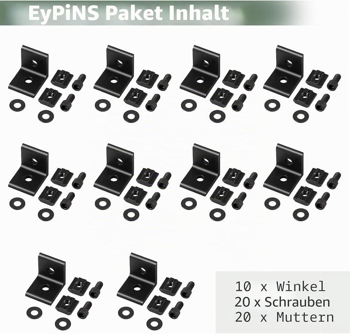 EYPINS 10X Winkelverbinder ALU, Winkel Befestigung Befestigungsmaterial Aluprofil 30x30 30x60 Nut 8