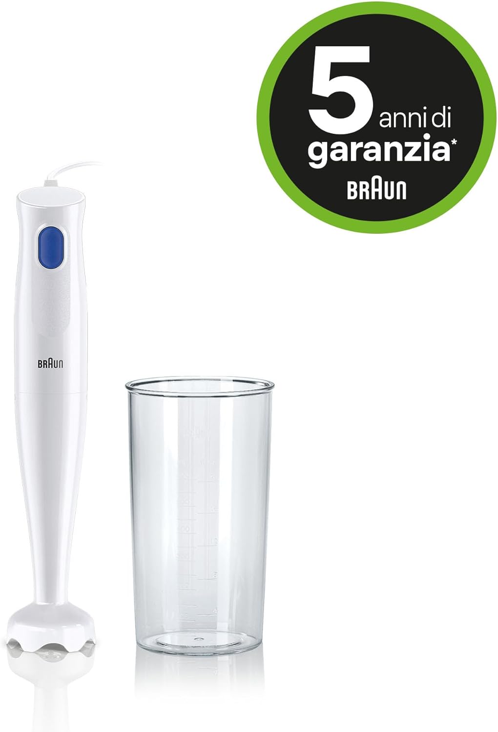 Braun Stabmixer MQ10.001PWH + Messbecher 600 ml, 5 Jahre Service, leicht, EasyTwist-System zum einfa