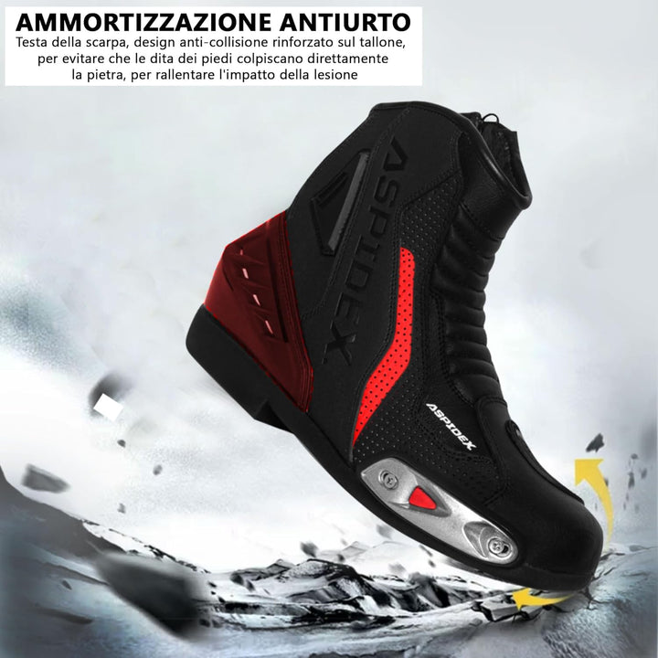 Herren Motorradstiefel Leder Motorrad Stiefel Sport Motorrad Schuhe mit schwarzer Gummisohle Stiefel
