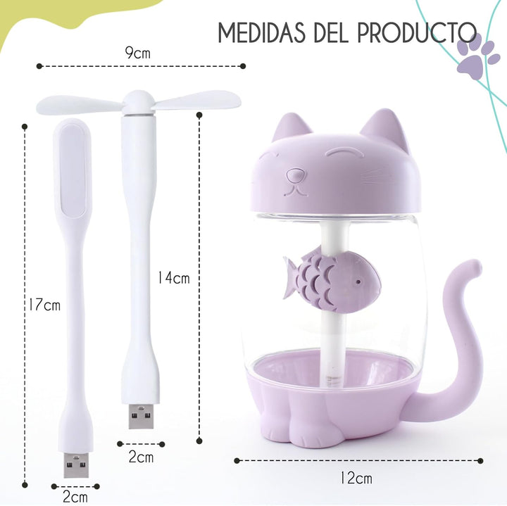 Mini-Luftbefeuchter für Kinder, 350 ml, mit LED-USB-Licht und Mini-Ventilator, leiser kalter Nebel f