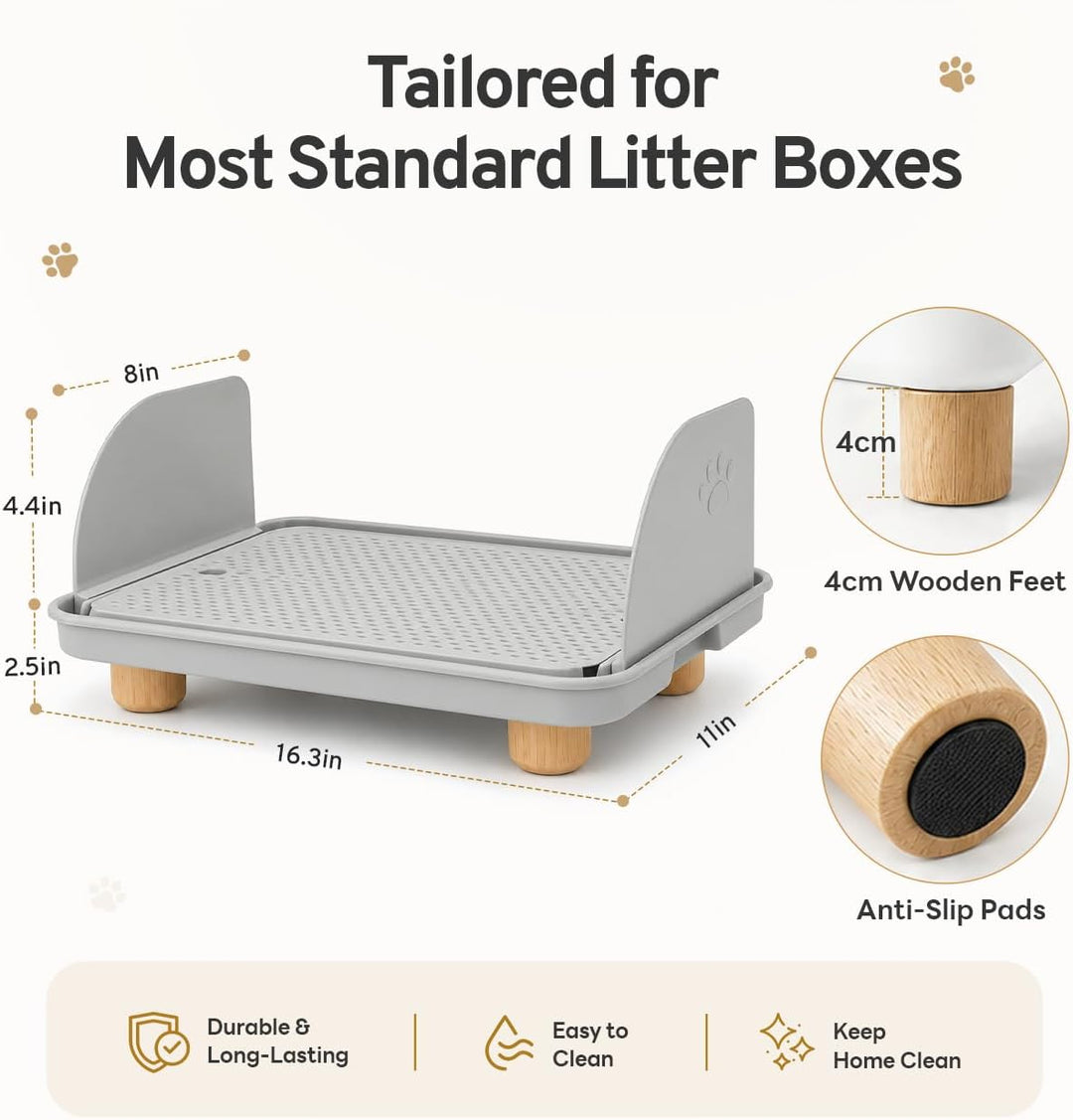 Katzenstreu Rampe mit Filterfunktion - rutschfeste Katzentoilettenstufe mit 4cm Hohe Holzfüsse - Kat