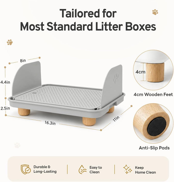Katzenstreu Rampe mit Filterfunktion - rutschfeste Katzentoilettenstufe mit 4cm Hohe Holzfüsse - Kat