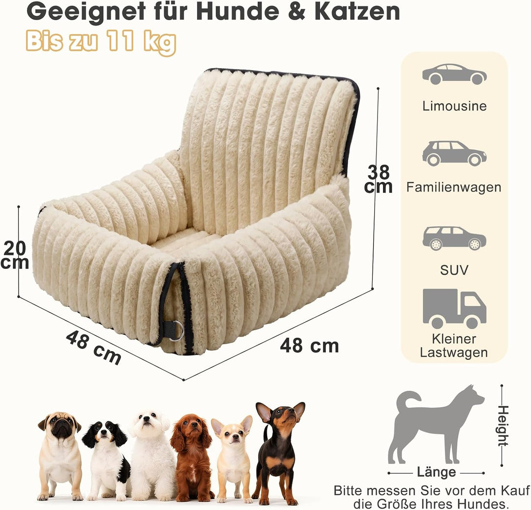 MIXJOY Hunde Autositz für kleine bis mittlere Hunde, Waschbarer Ansteckbare Leine verdickter Memory-