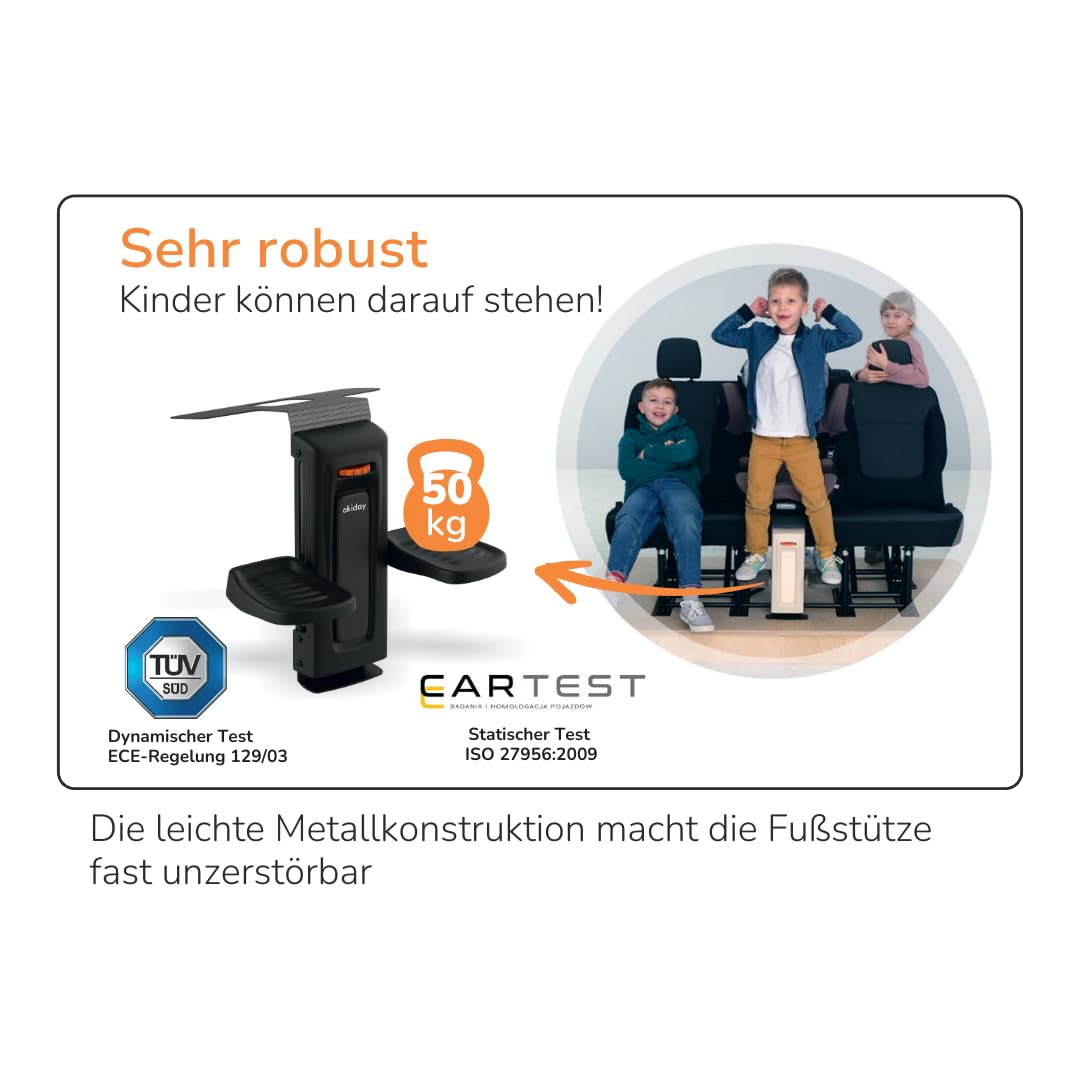 OKIDAY Fussstütze für Autositze - schwarz, für Autositze 15-36 kg, (auch solche mit Standbein), stab
