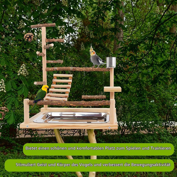 Vögel Spielplatz,Vogelspielplatz Mit Feeder Cups und Tablett,Papageien-Spielständer,Sitzstange Gym S