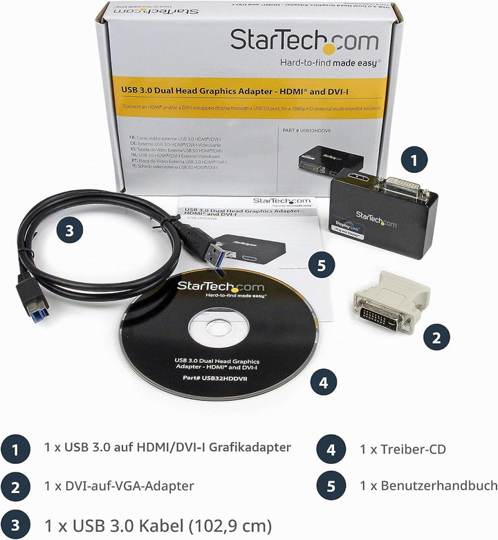 StarTech.com USB 3.0 auf HDMI / DVI Adapter - Max. Bildauflösung 2048x1152 - Externe Video und Grafi