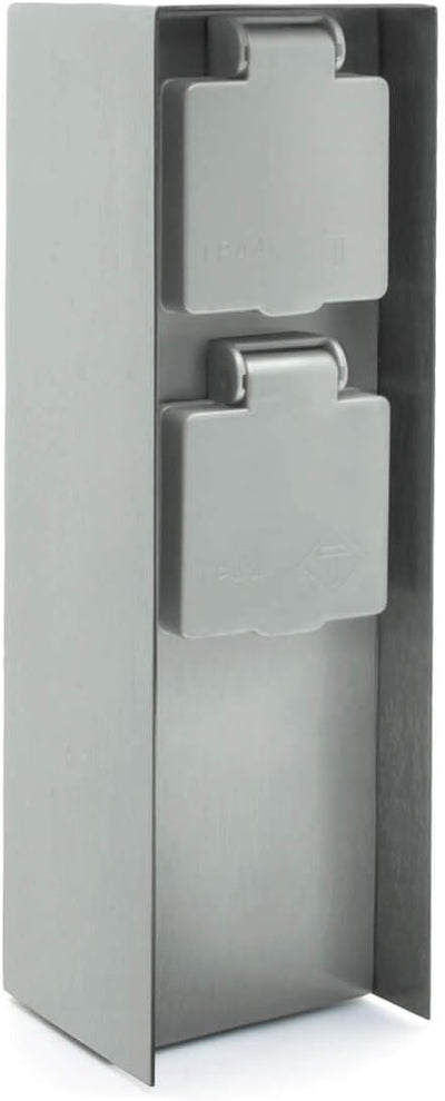 LED Universum Gartensteckdose aus Edelstahl, IP44 für aussen, 23cm (Silber 2-fach), Silber 2-fach