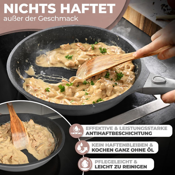 TRAUMLEBEN NEU Bratpfanne 28 cm mit abnehmbarem Griff, Antihaftbeschichtung, PFOA frei, für Induktio