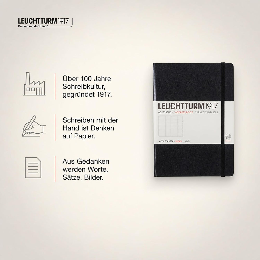 LEUCHTTURM1917 330862 Adressbuch Medium (A5), Hardcover, Schwarz, Medium (A5)