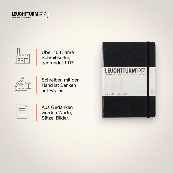 LEUCHTTURM1917 330862 Adressbuch Medium (A5), Hardcover, Schwarz, Medium (A5)