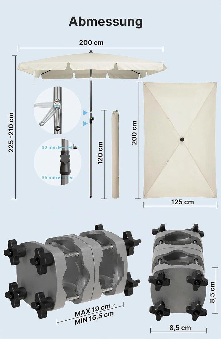 4smile Sonnenschirm Balkon SunnyShade, Beige - 3-in-1 SET Sonnenschutz Balkon - UPF 50+ Sonnenschirm