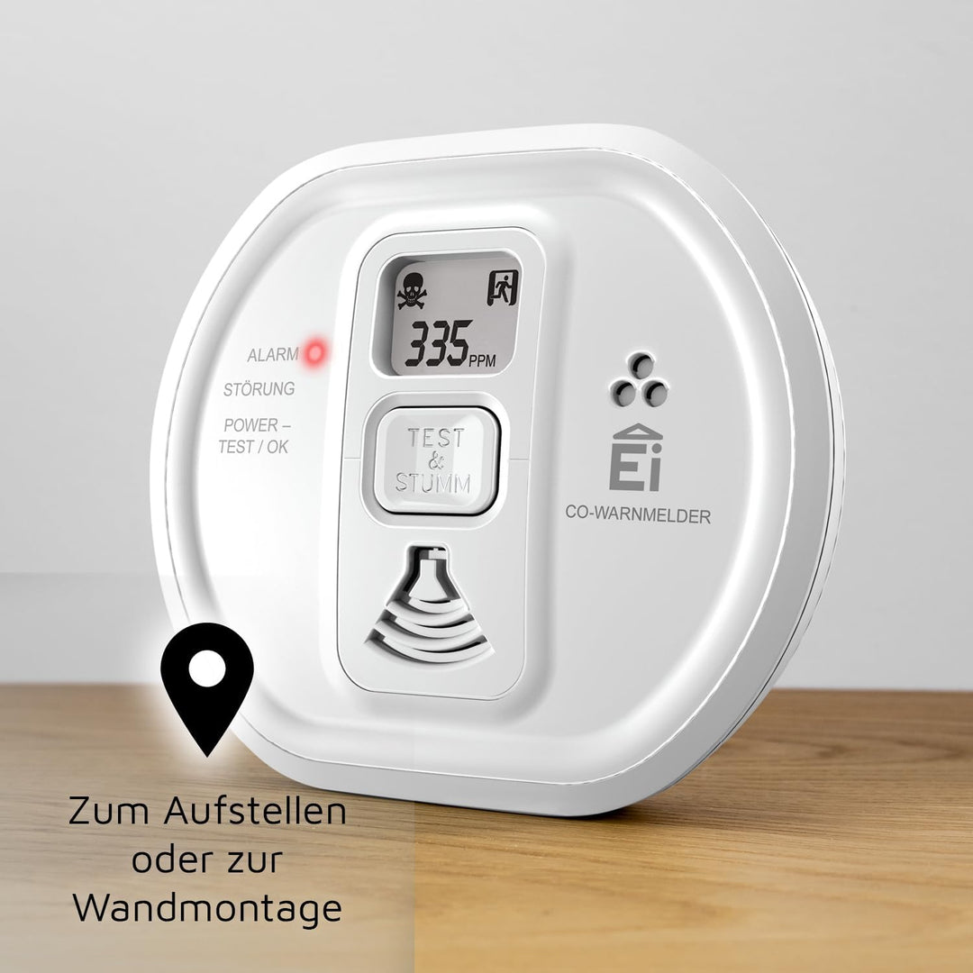 Ei Electronics Ei208D CO Kohlenmonoxidmelder (mit Display und 10-Jahres-Batterie), Weiss,