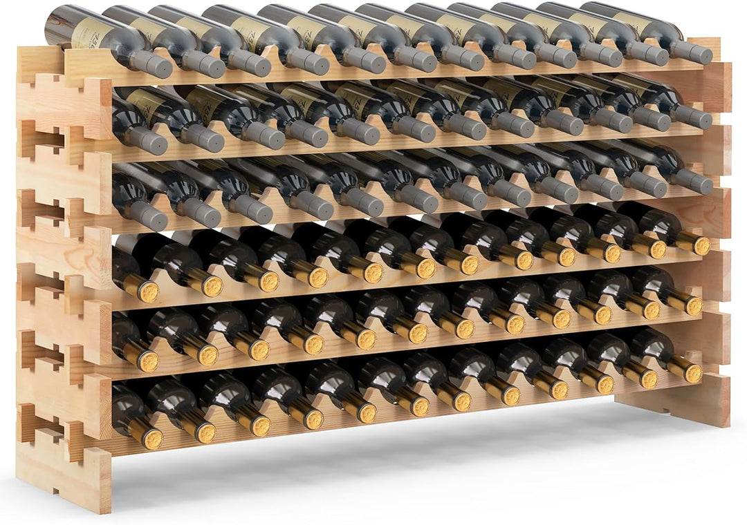 GOPLUS Weinregal Holz, Flaschenregal mit 6 Ebenen für 72 Flaschen, Flaschenhalter aus Kiefernholz, W