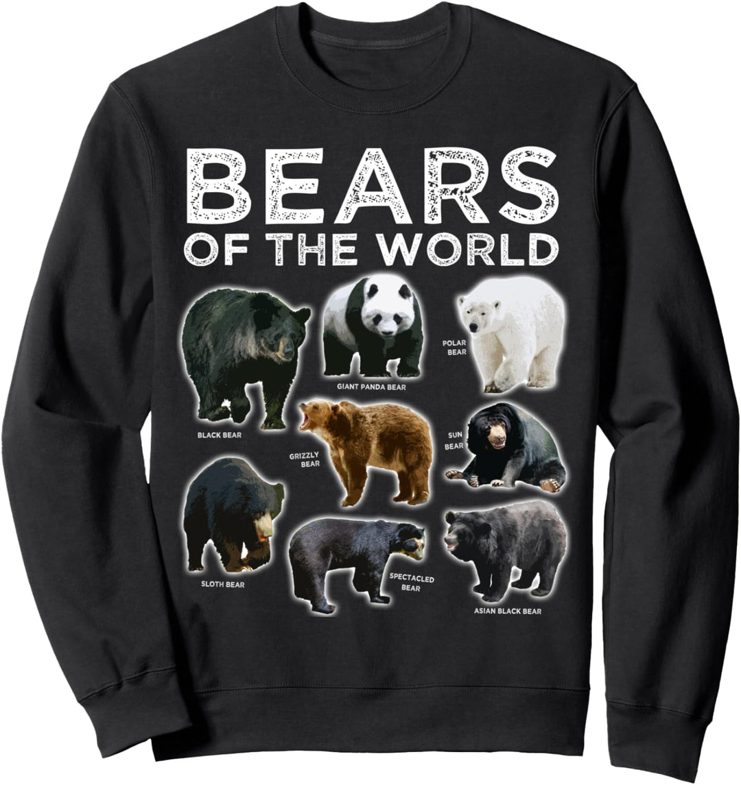 Acht Bären der Welt Panda Polar Grizzly Schwarzer Niedlicher Sweatshirt