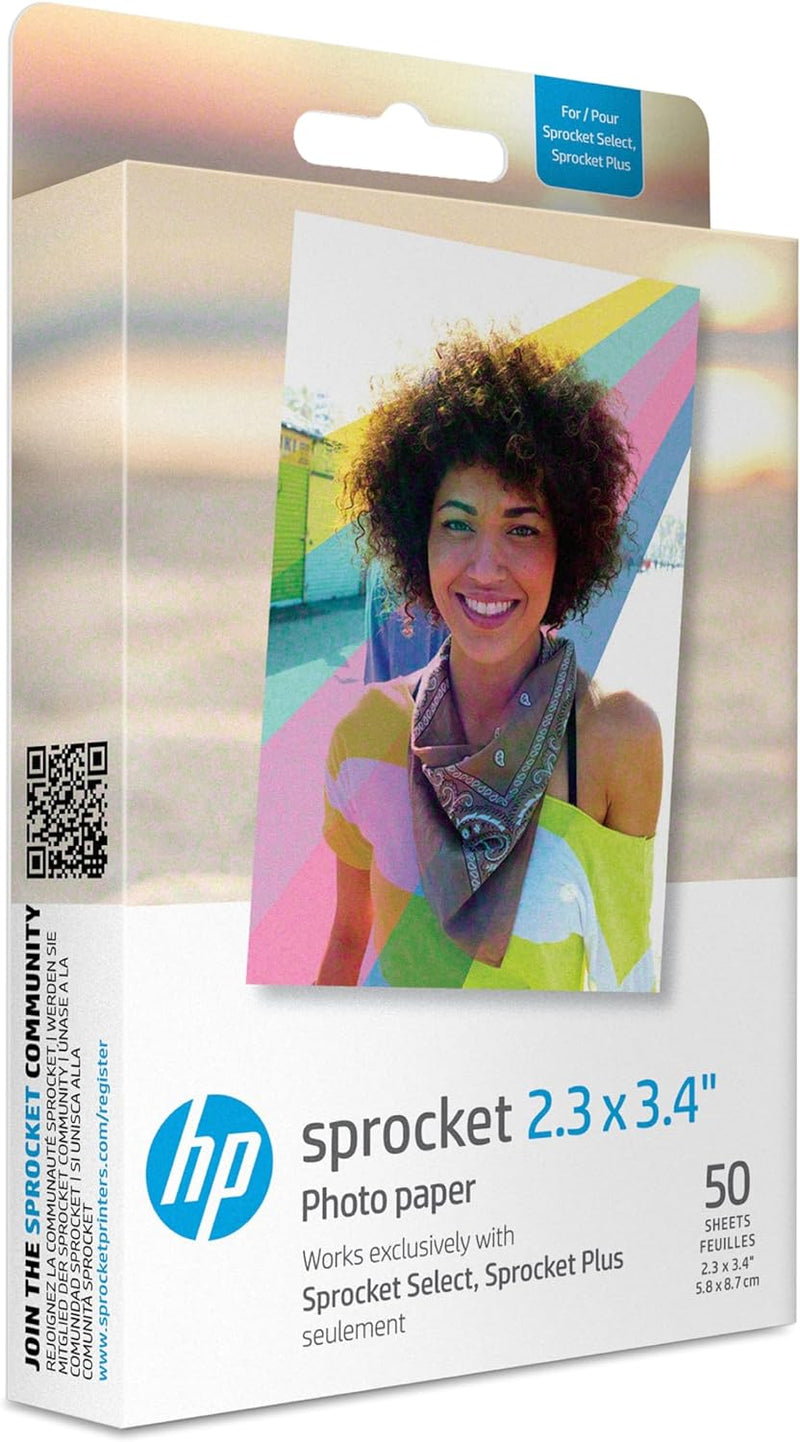 HP Sprocket 5,8 x 8,7 cm Premium Zink Fotopapier mit selbstklebender Rückseite (50 Blatt) Kompatibel