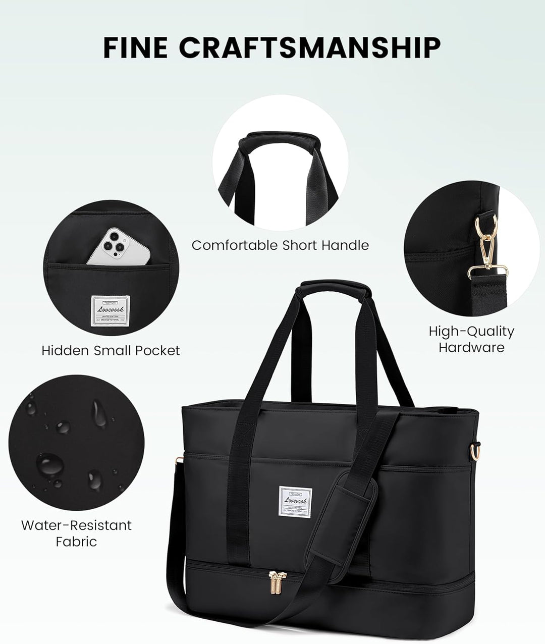 LOVEVOOK Reisetasche Damen, Wasserdicht Weekender Travel Duffel Bag mit Schuhfach, Kliniktasche Gebu