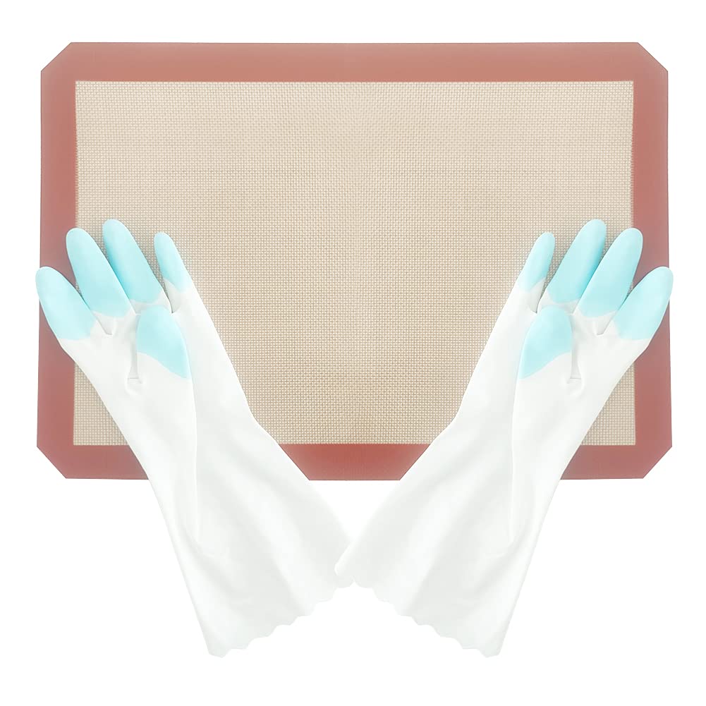 DUEBEL Antihaft-Silikon-Backmatten-Set mit PVC-Handschuhen, Gebäck-Isomalt-Zuckermatte für Bäcker-Ko