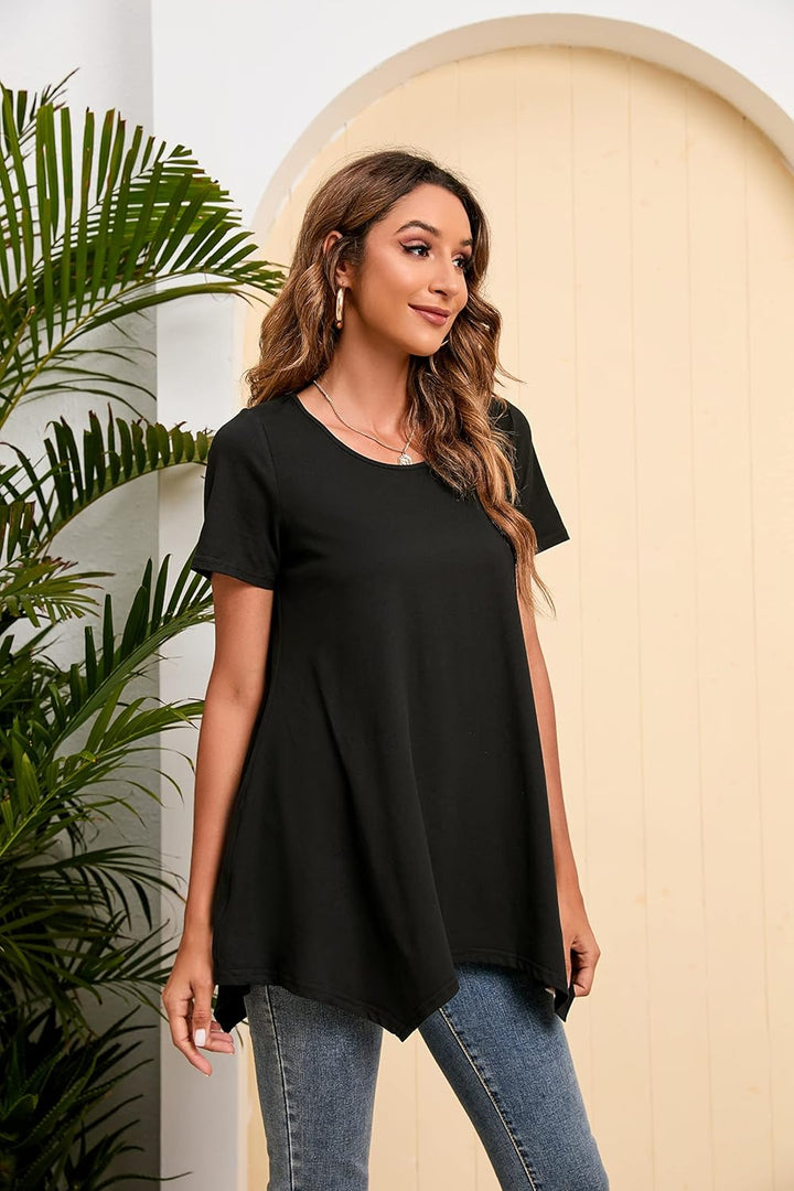 Enmain Damen Tunika Shirt Langarm/Kurzarm Bluse Tunika Blumen Longshirt Casual Elegante 3/4 Ärmel Ru
