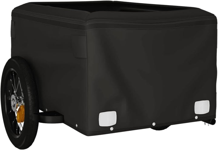 Mangloder Fahrradanhänger Schwarz Blau Eisen mit Deichsel, Sicherheitsflagge, Laderaum 62x40x31, für