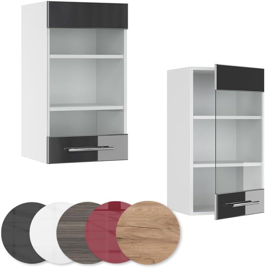 Vicco Küchenschrank Glas Fame-Line, Anthrazit Hochglanz/Weiss, 40 cm Anthrazit Hochglanz Hängeglassc