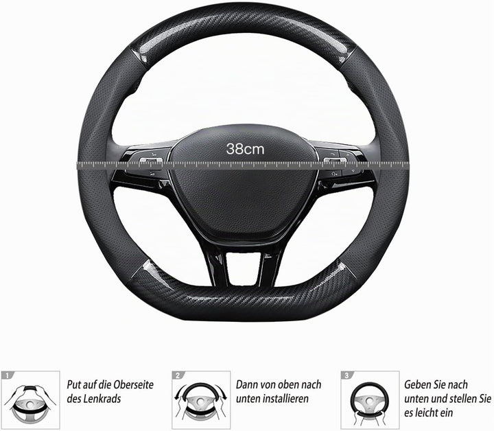 Ergocar Auto Lenkradbezug Rutschfester Auto Lenkradschutz D-Form Kohlefaser &amp; PU Leder für Durchmess