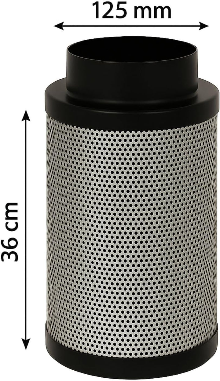 Weedness Airontek Aktivkohlefilter Grow 425 m³/h 125 mm 36 cm - Anti Geruch Belüftung Geruchsfilter