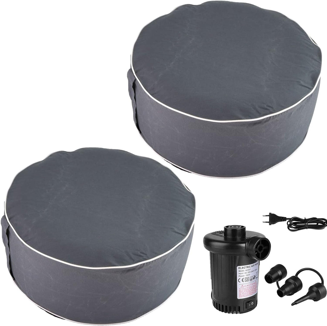 HAC24 2er Set Aufblasbarer Pouf Sitzhocker Outdoor Sitzpouf 54 x 26 cm Polyester Sitzsack Grau Sitzk