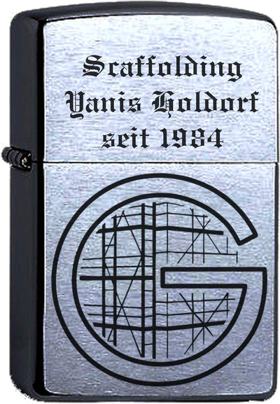 Generisch Zippo mit Gravur, Zunft, Gerüstbauer, Original Chrome Brushed personalisiert, Zunftsymbol,