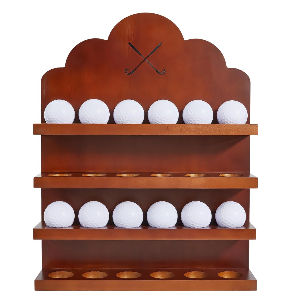 BENECREAT Holz Golfball Präsentationshalter, 24 Bälle Wandmontiertes Golfregal, 4 Etagen Aufbewahrun