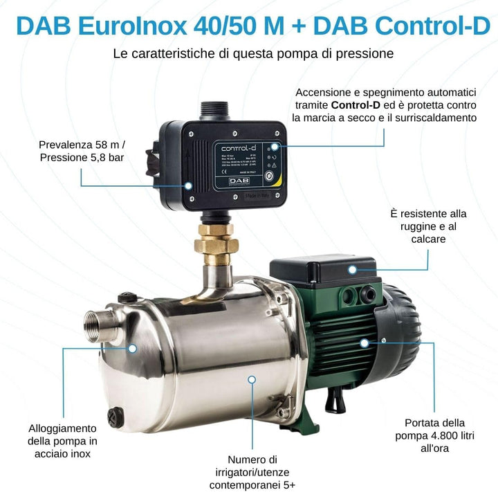 DAB EuroInox 40/50 M + DAB Control-D Hauswasserautomat - 4.800 L/Std. - 1200W - Förderhöhe 58 m - Ro