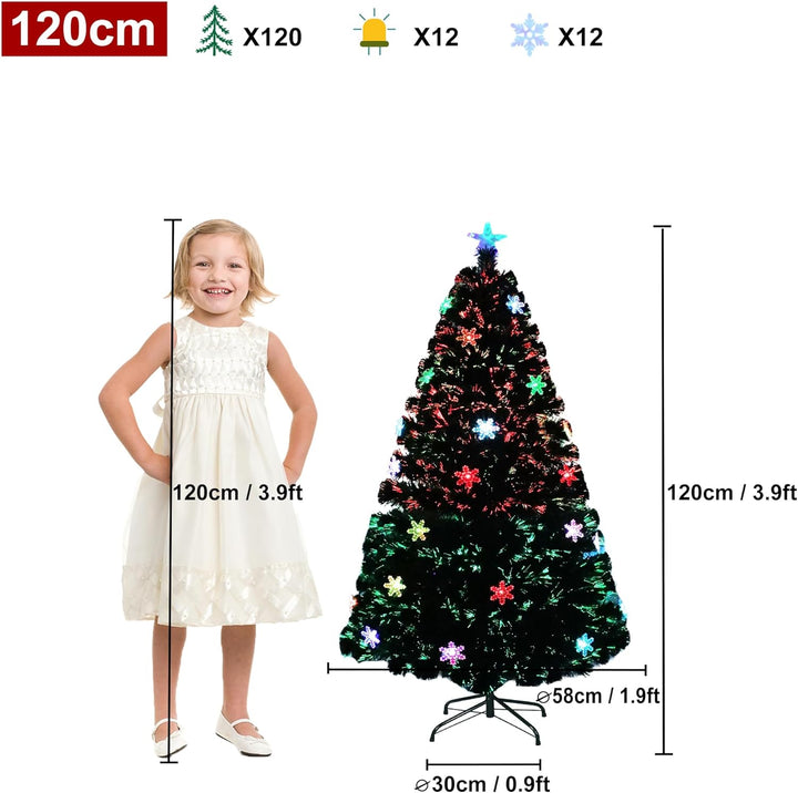 Aufun Weihnachtsbaum Künstlicher 120 cm mit LED Glasfaser und Schneeflocken Weihnachtsdeko Christbau