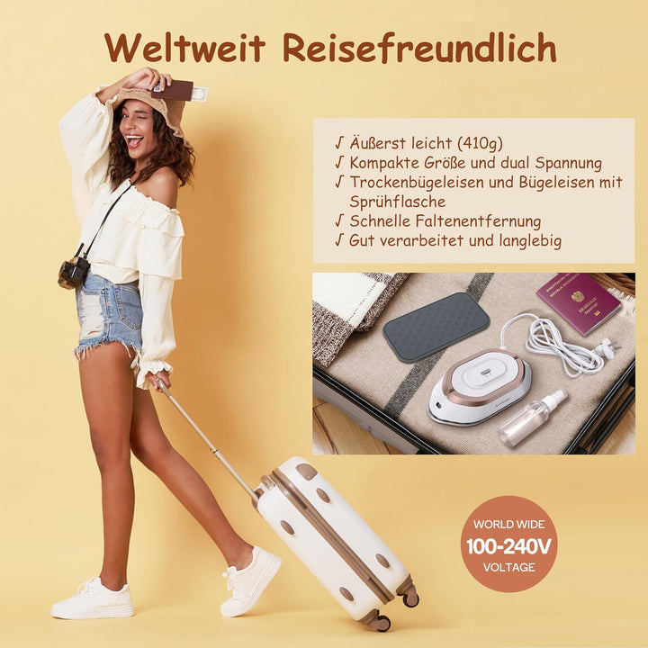 Newbealer Mini Reisebügeleisen mit Universalspannung 100-240V, Kompaktes Bügeleisen für Kleidung (ke