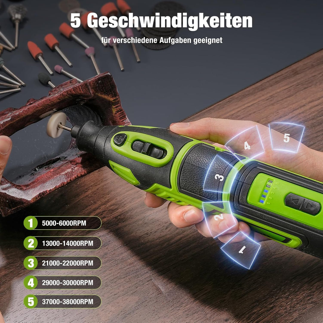 Multifunktionswerkzeug Akku 12V 2.0Ah(Lithium-Ionen), 140PCS Akku-Rotationswerkzeug Set mit 5 Gang 5