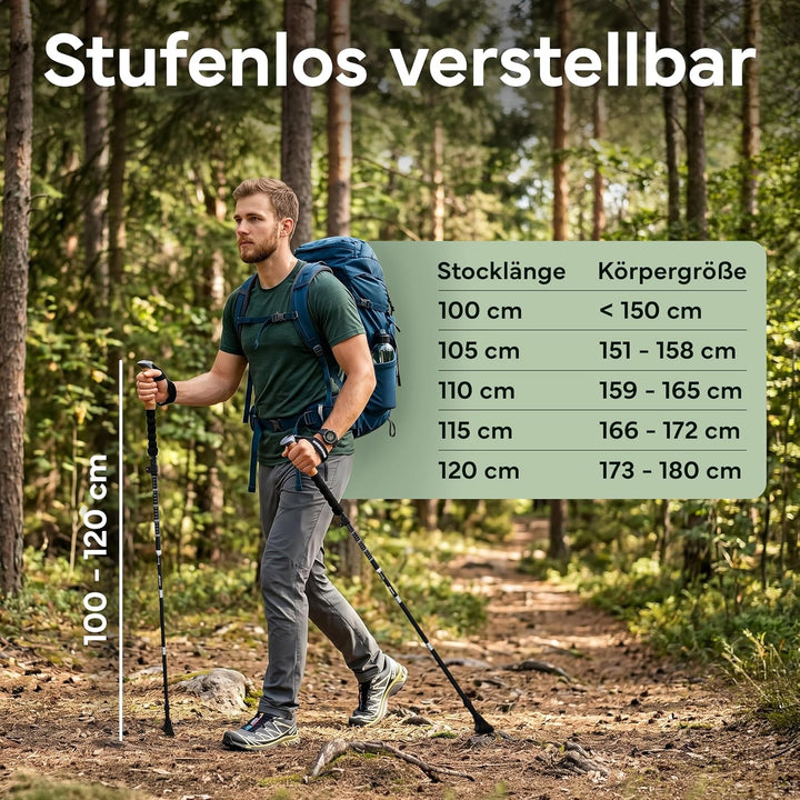 Wanderstöcke faltbar - Carbon &amp; Aluminium für Damen &amp; Herren - Ultraleichte Trekkingstöcke mit Korkg