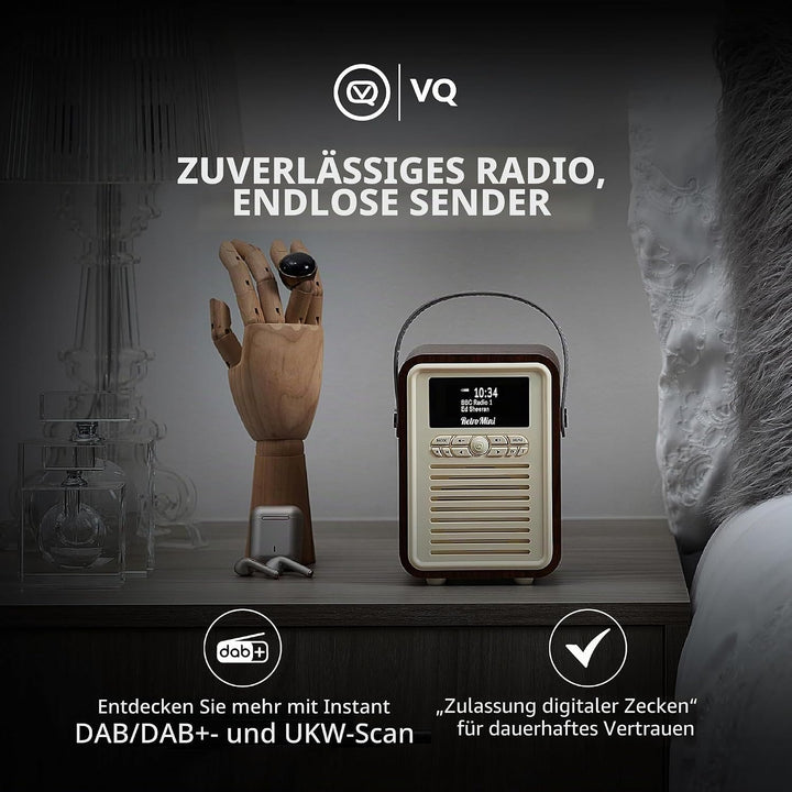 VQ Retro Mini Tragbares Radio mit Bluetooth-Lautsprecherein, DAB-Radio mit UKW und 60 Voreinstellung