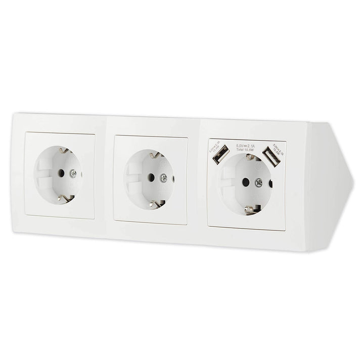 Steckdose 3-fach + 2x USB für Küche und Büro - Schreibtischsteckdose in weiss aus hochwertigem Kunst