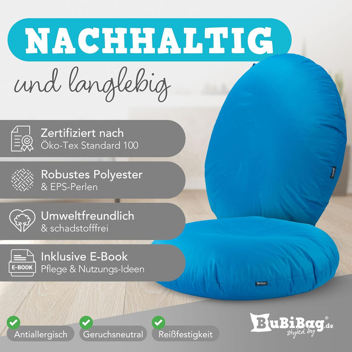 BuBiBag 2in1 Sitzsack L - XXL mit Füllung für Kinder &amp; Erwachsene, Gaming Beanbag &amp; Bodenkissen für
