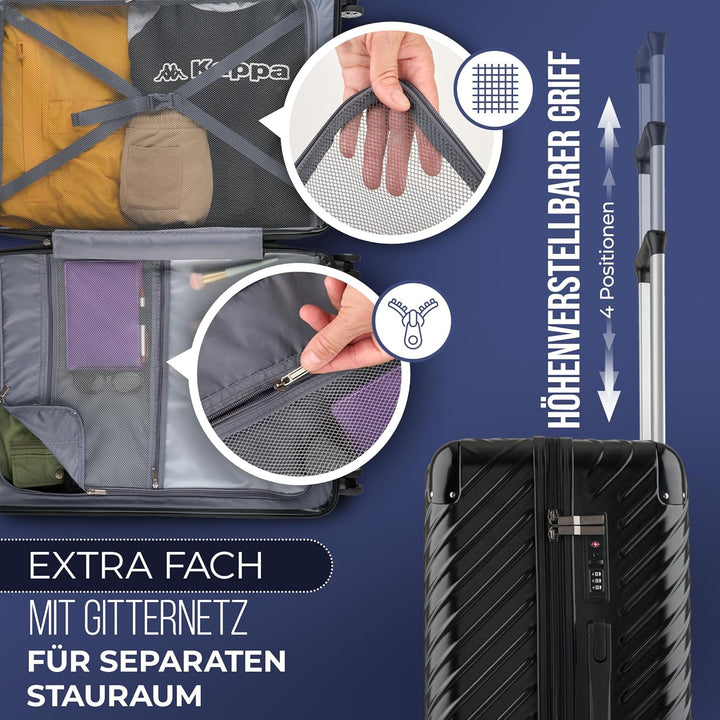 3-Set Gesamtvolumen 240L, Reisekoffer mit Rollen - Extrem Stabiler Trolley Koffer mit Laptoptaschen-