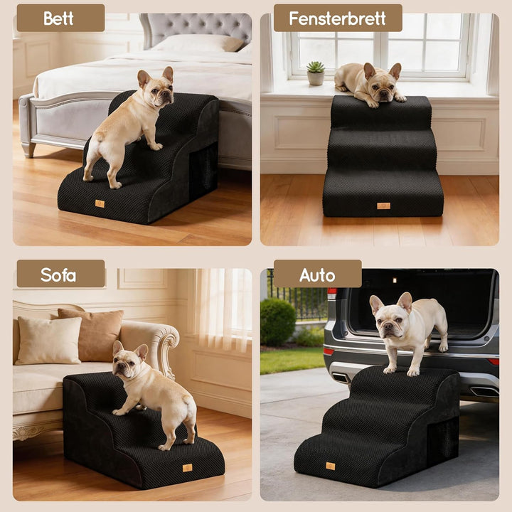 Thihome Hundetreppe für Kleine Hunde, Haustiertreppe 3 Stufen, Hochdichtem Schwamm Hundetreppen 40cm