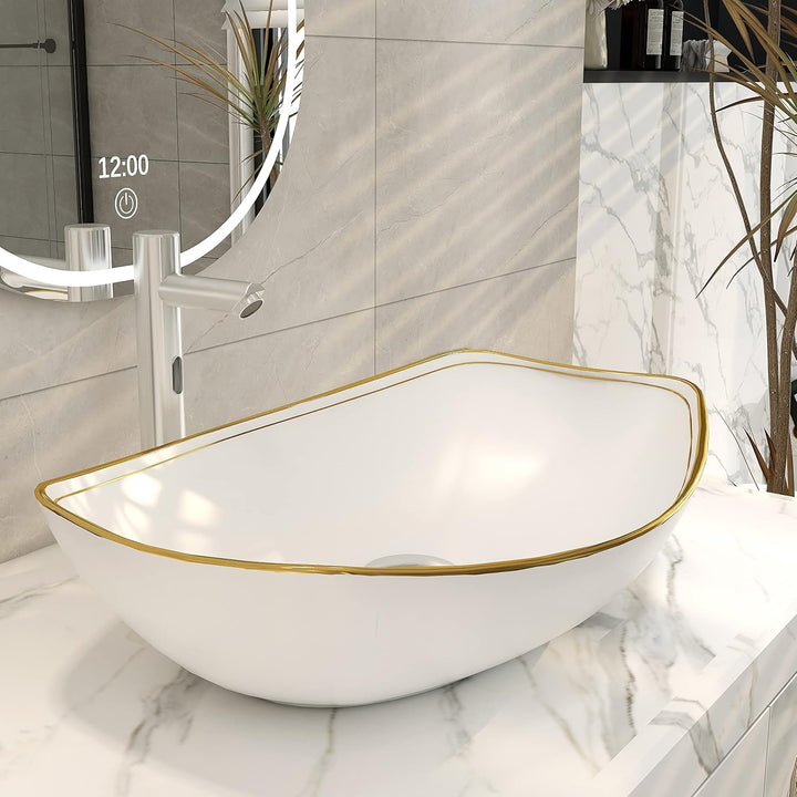 MEJE 56 x 40 CM LUXURY GOLD Rand Ovales Gefäss, Waschbecken über der Theke, Porzellan-Keramikgefäss,