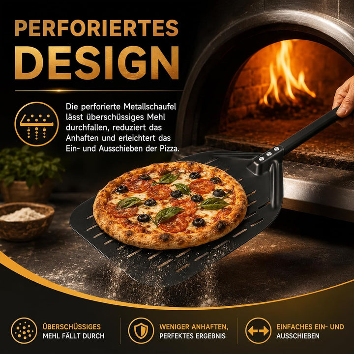 Pizzaschieber Set mit Perforiertem Schieber &amp; Ø 12" Abkühlgitter für extra knusper, Antihaft Beschic