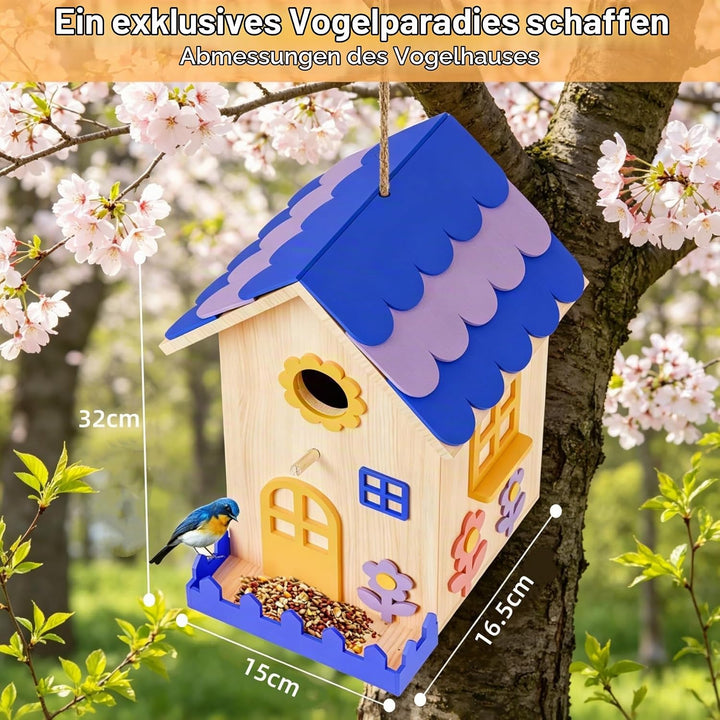 JAZUIHA Vogelhaus Bausatz XXL - DIY Holzvogelhaus Bastel Set zum Zusammenbauen und Bemalen - Hängend