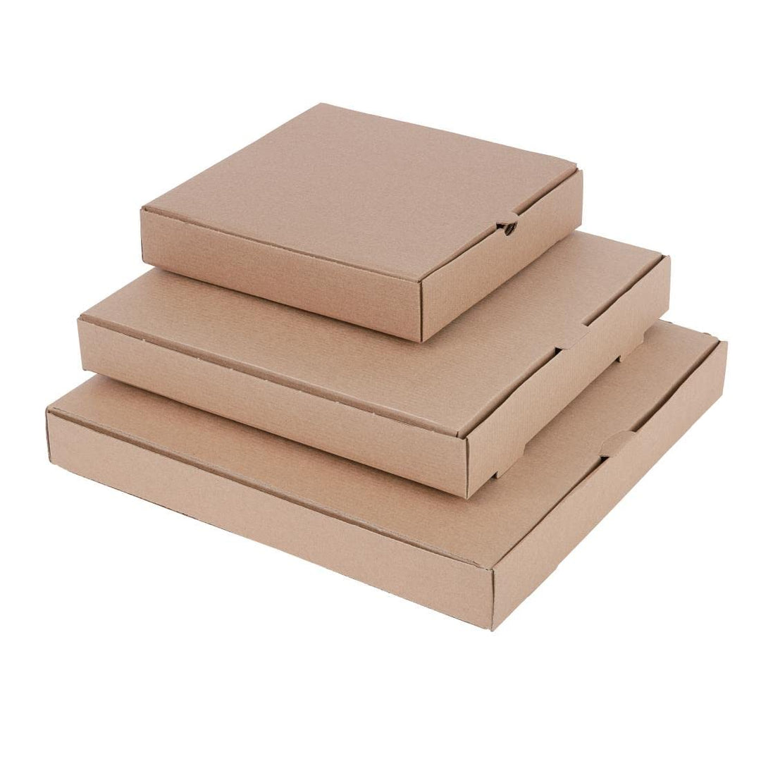 Fiesta kompostierbare Pizzakartons 12 Zoll (Packung mit 100 Stück), Farbe Kraft, gewellte Konstrukti