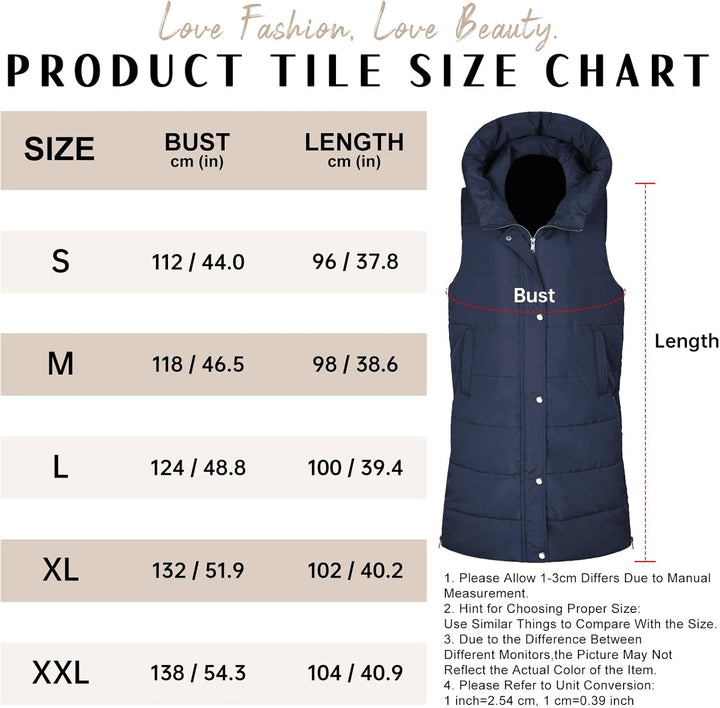 Yuson Girl Lange Jacke Weste für Damen Ärmellose Kapuzenweste Steppweste Damen Lang Winteroberbeklei