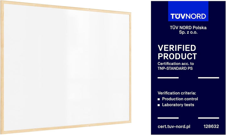 ALLboards Whiteboard mit Holzrahmen 100x80cm Magnettafel Weiss Magnetisch, Trocken Abwischbar 100B x