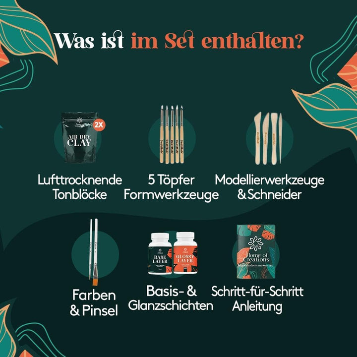 Bastelset Erwachsene mit Modelliermasse Lufttrocknend | DIY Set Erwachsene mit Ton &amp; Werkzeug | Bast