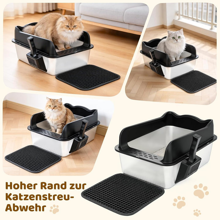 Katzenklo Edelstahl, Katzentoilette mit Schaufel und Streumatte,Katzenklo Edelstahl Kratzfest antiha