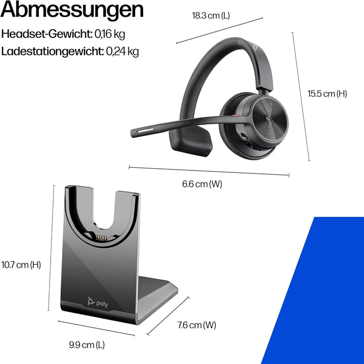 Poly Voyager 4310, schnurloses UC-Headset und Ladestation – Ein-Ohr-Bluetooth-Headset mit Noise Canc