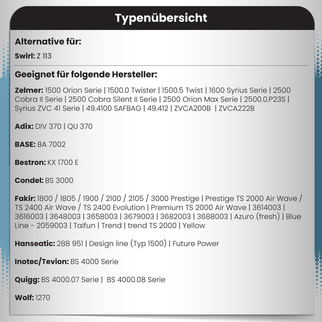 McFilter I 20 Staubsaugerbeutel als Alternative für Swirl Z113 I geeignet für Zelmer, Fakir, Quigg I